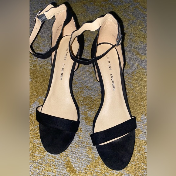 Black Chinese Laundry open toe heels with ankle buckle - Picture 1 of 6